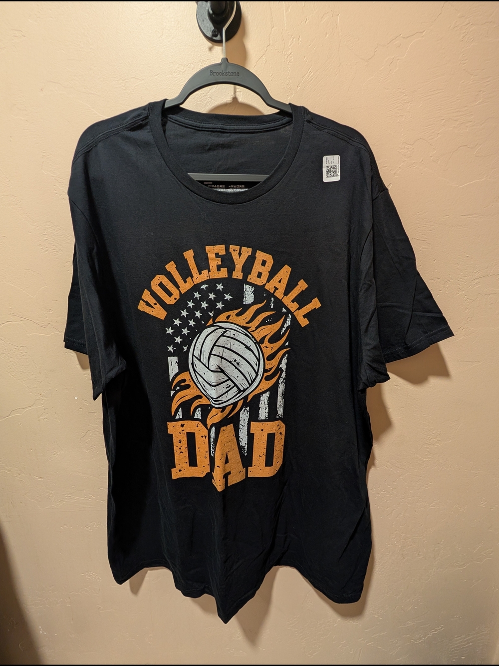 New Mens Black Volleyball Dad Tee with Orange & White Flag Fire Graphic 2XL Tall